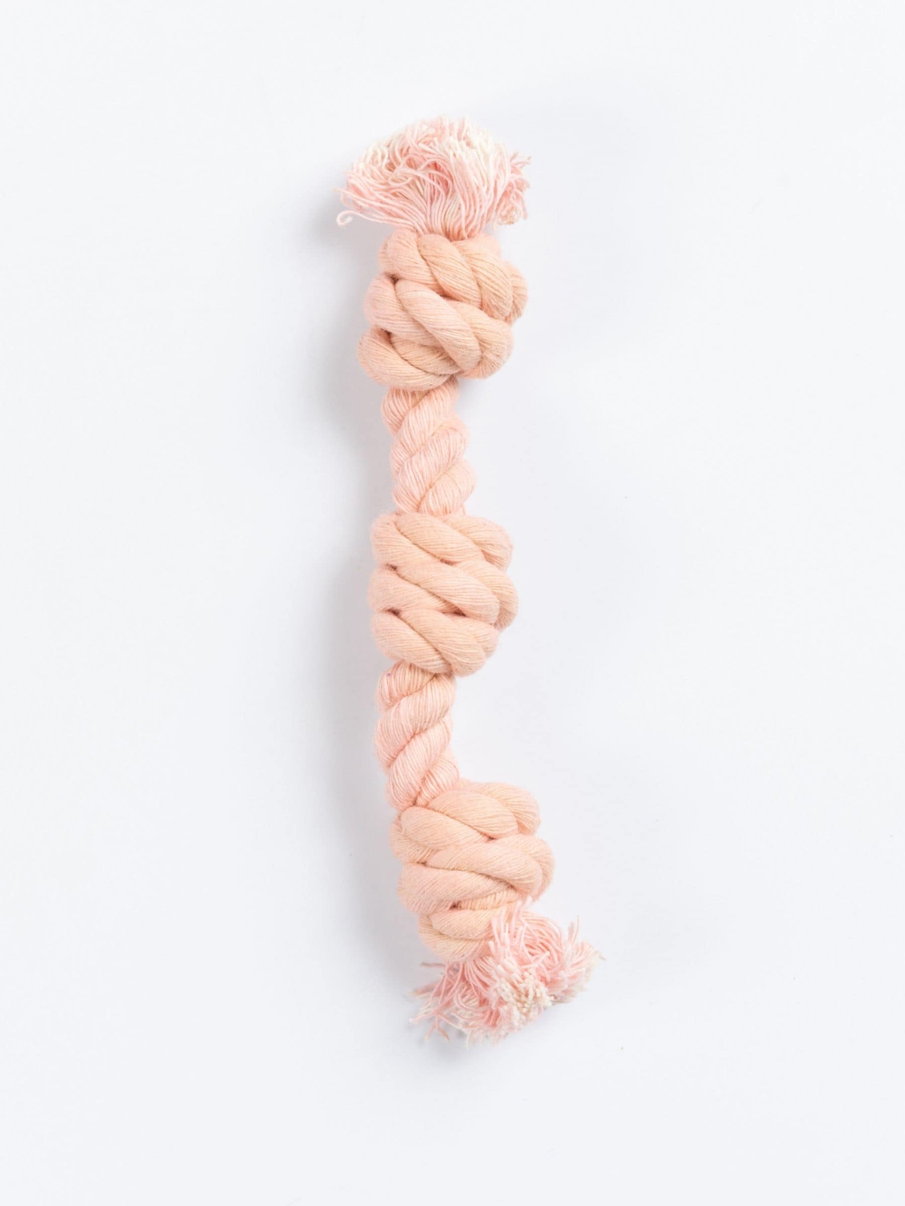 Light pink rose quartz rope dog toy, ideal for tiny dogs and light chewers