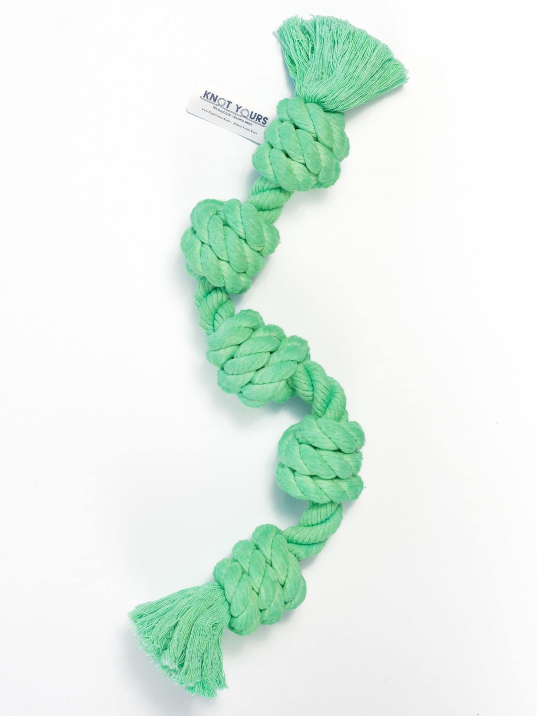 Bright green handmade rope toy for large dogs, great for solo play