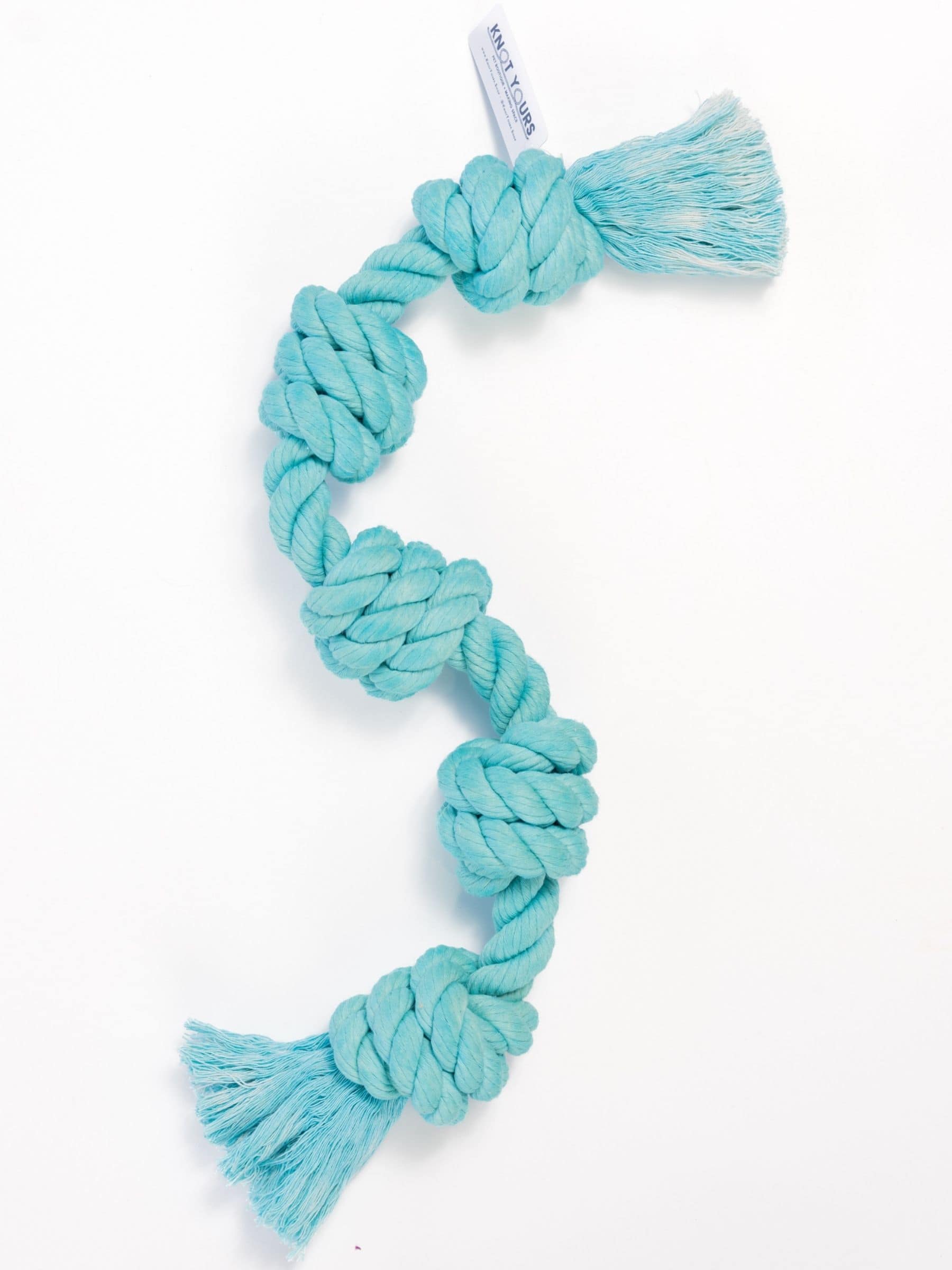 Aqua blue dog rope toy with extra-large knots for tugging and chewing