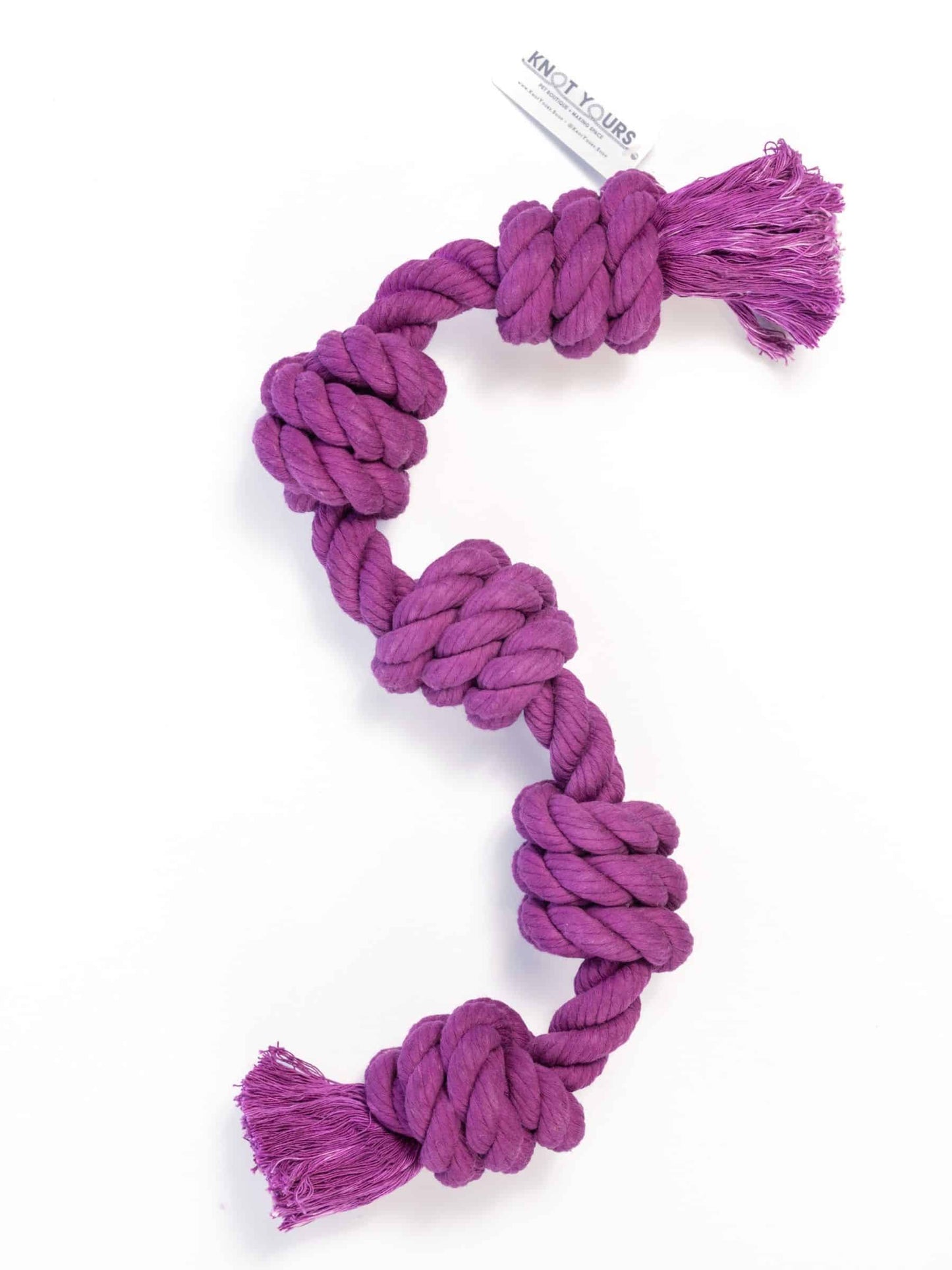 Purple hand-dyed large rope dog toy made for tug-of-war