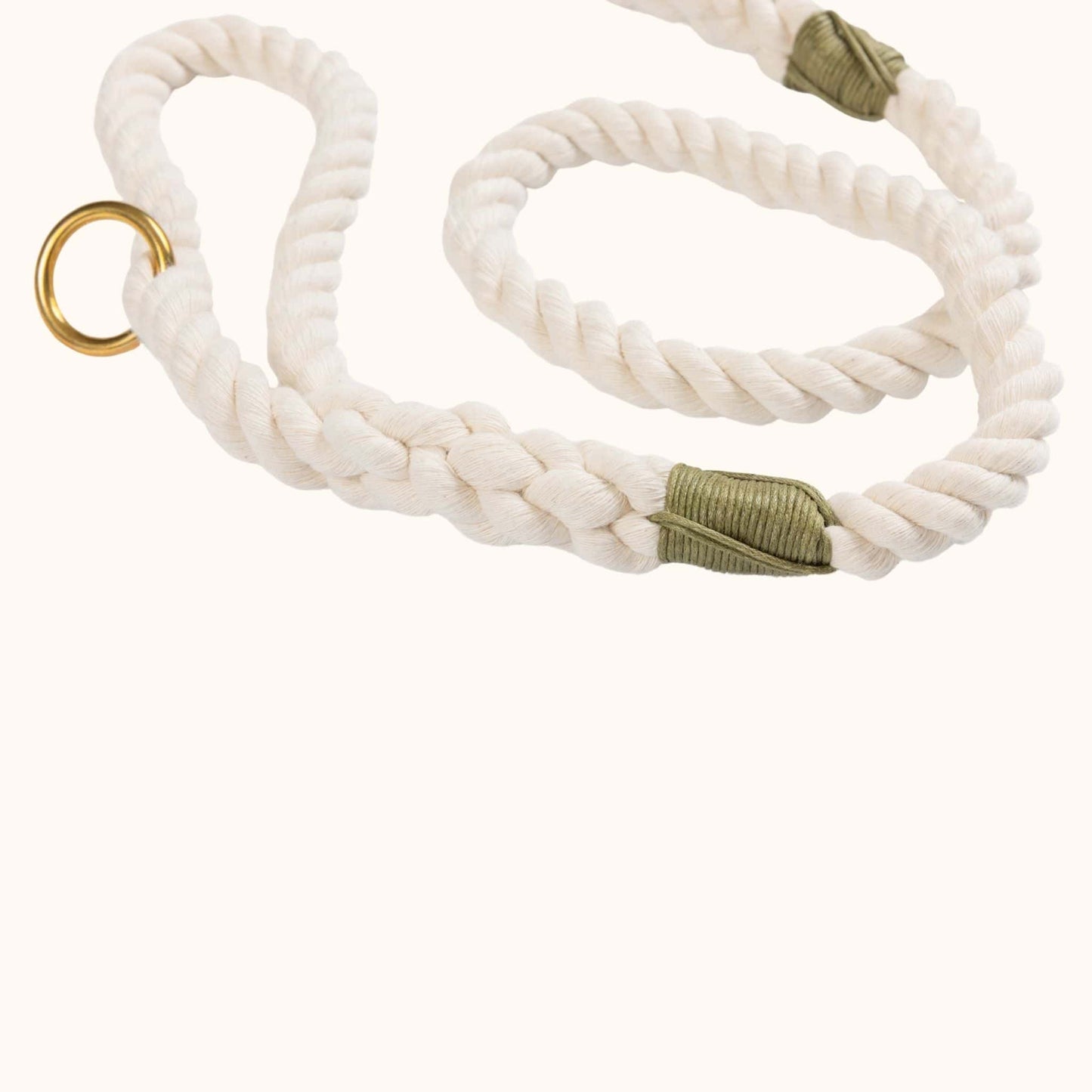 Natural rope dog leash with olive green whipping, custom handmade design
