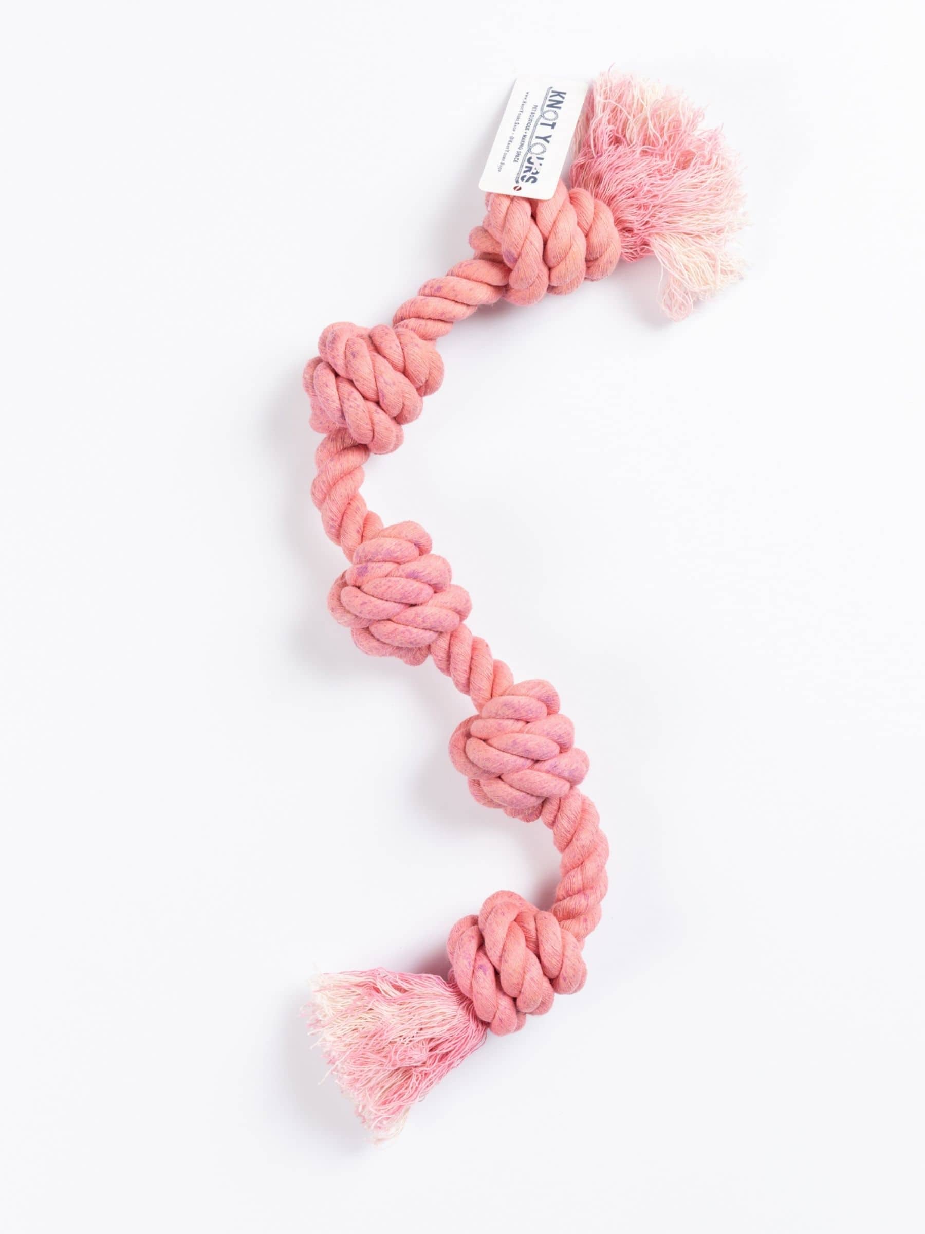 Pink speckled knotted Little Gigantic rope toy with frayed ends