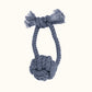 A single Giant Monkey Knot dog toy in deep navy blue, featuring a tightly wound rope ball and sturdy loop with frayed ends for tugging and chewing.