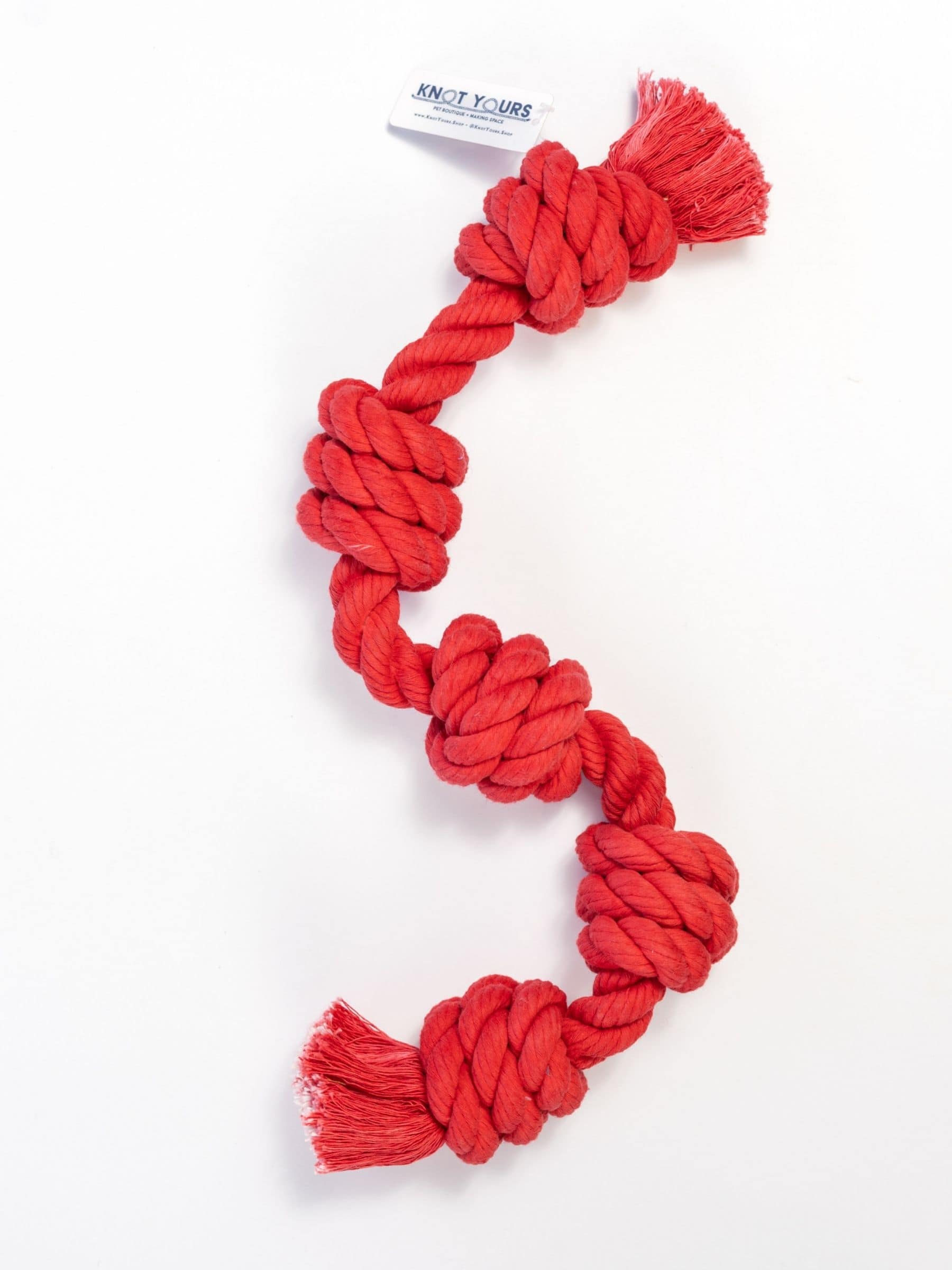 Red cotton rope toy with five large knots for big dogs