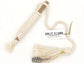 Beige cat rope toy with tassel and 'Knot Yours' label on a white background