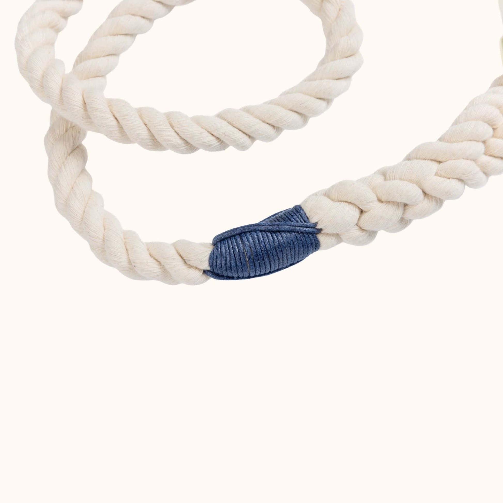 Natural rope leash with a navy blue accent on a white background