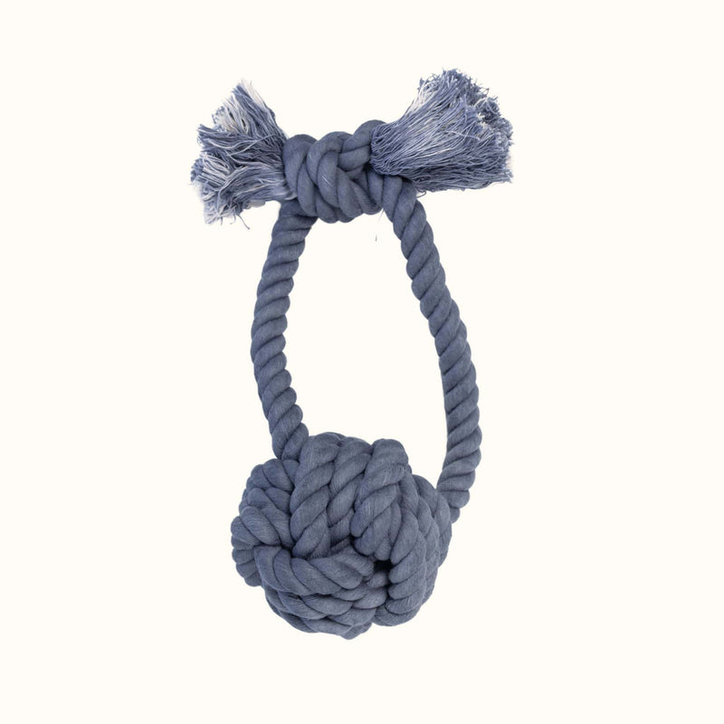 Knot Yours Giant Monkey Knot toy in navy blue, made with thick rope and a heavy-duty knot for strong chewers and large dogs.